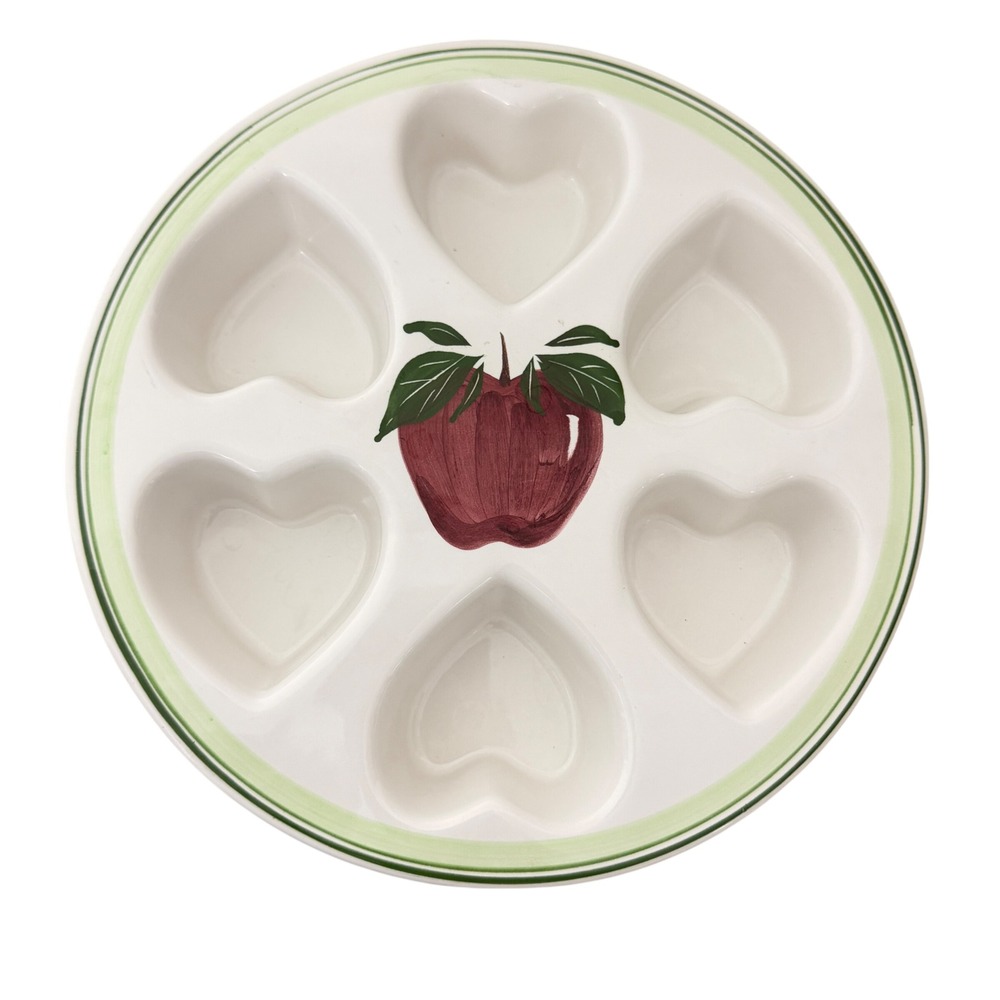 Clay Design Heart Muffin Pan Vintage 1990 Cream Apple Ceramic Stoneware Bakeware
